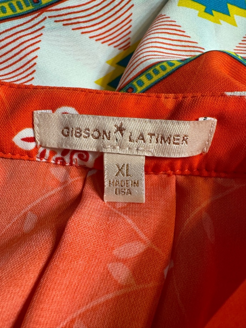 Gibson & Latimer NWT Placement Print Boho Tunic Blouse Size. XL orange Blue - Picture 9 of 13